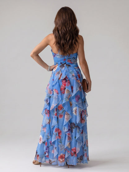 Chiffon Halter Tiered Maxi Dress