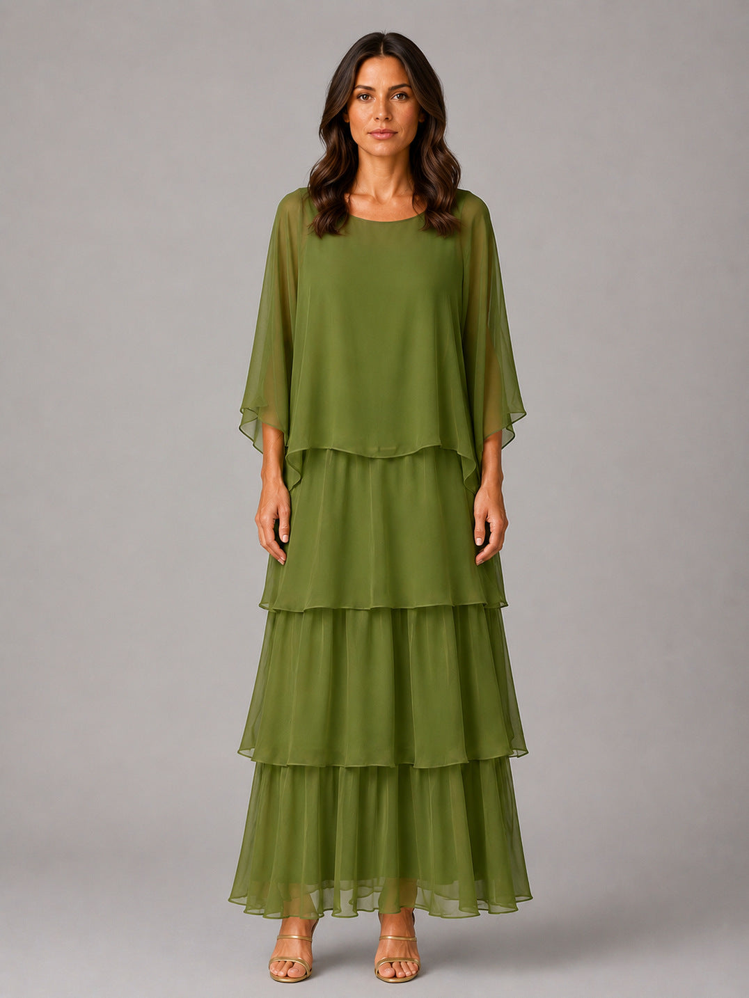 Chiffon Overlay Tiered Maxi Dress