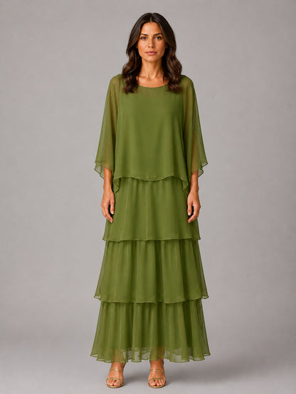 Chiffon Overlay Tiered Maxi Dress