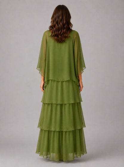 Chiffon Overlay Tiered Maxi Dress