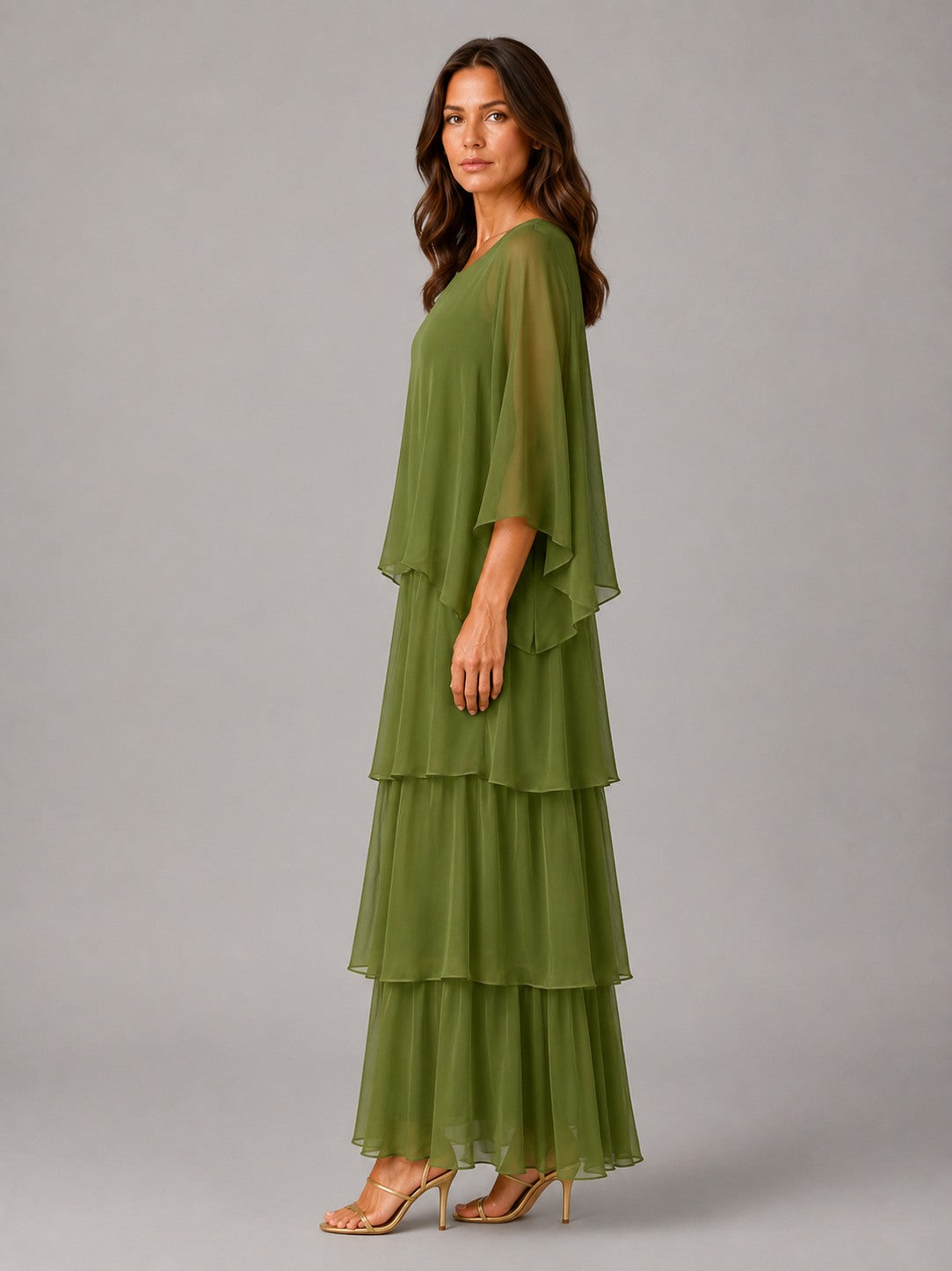 Chiffon Overlay Tiered Maxi Dress
