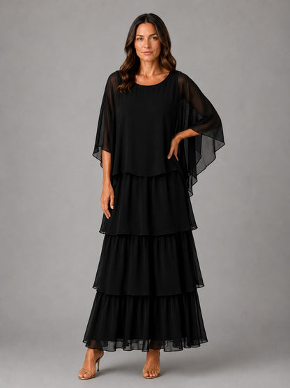 Chiffon Overlay Tiered Maxi Dress