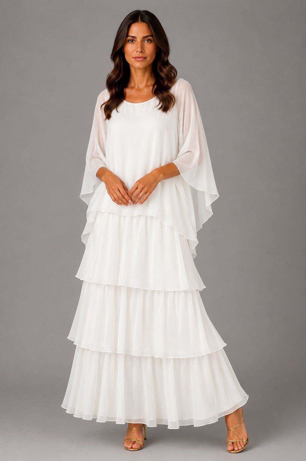 Chiffon Overlay Tiered Maxi Dress