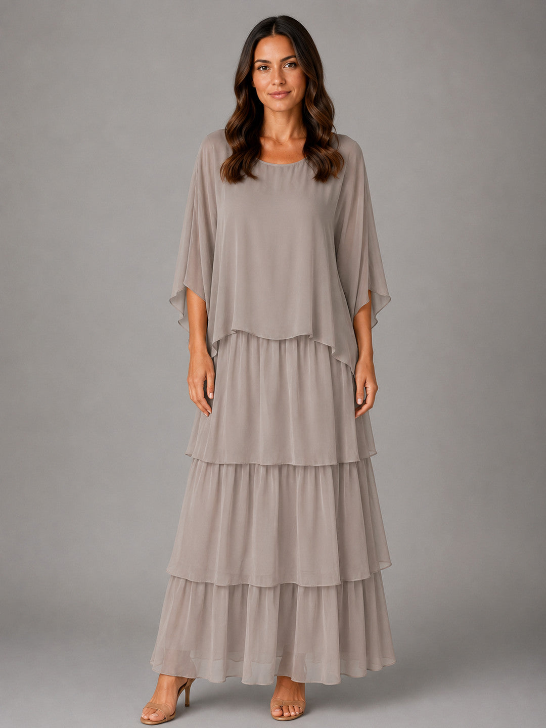 Chiffon Overlay Tiered Maxi Dress