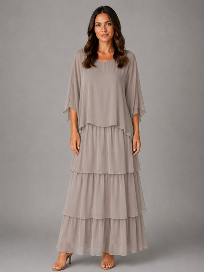 Chiffon Overlay Tiered Maxi Dress