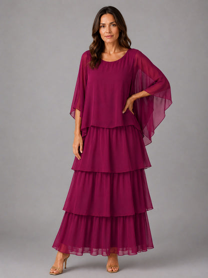 Chiffon Overlay Tiered Maxi Dress