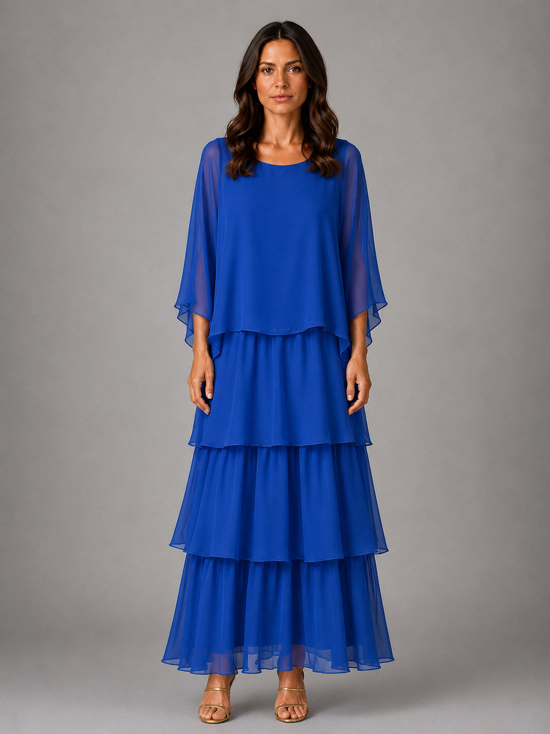 Chiffon Overlay Tiered Maxi Dress