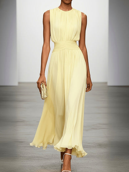 Chiffon Pleated High Neck Maxi