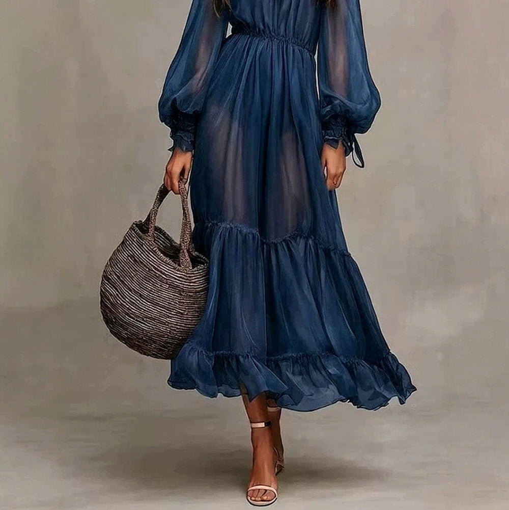 Chiffon Puff Sleeve Maxi Dress