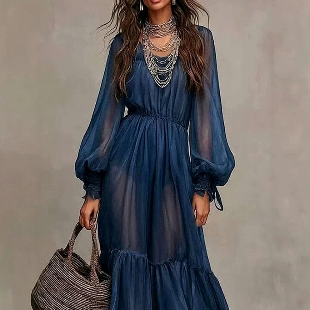 Chiffon Puff Sleeve Maxi Dress