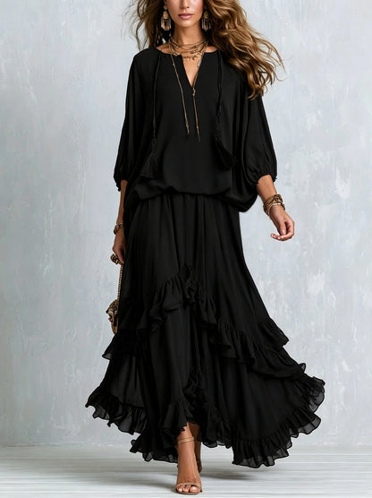 Chiffon Tassel Two Piece Set