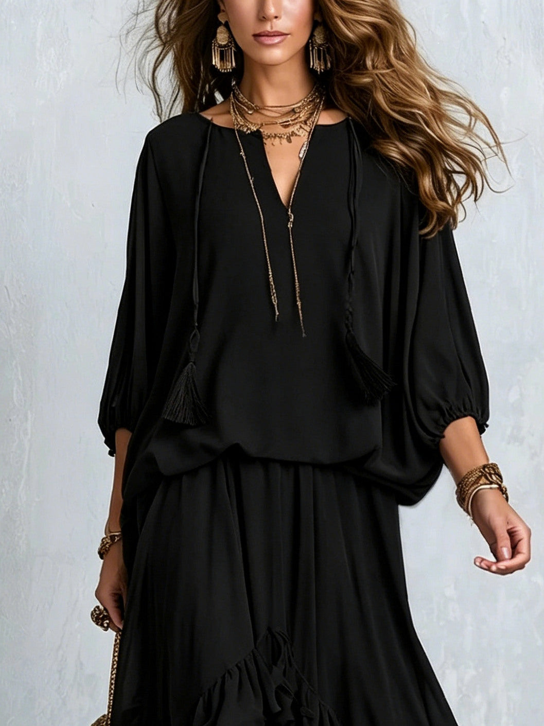 Chiffon Tassel Two Piece Set