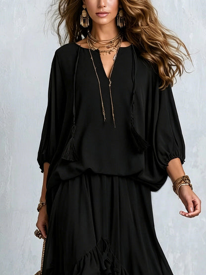Chiffon Tassel Two Piece Set