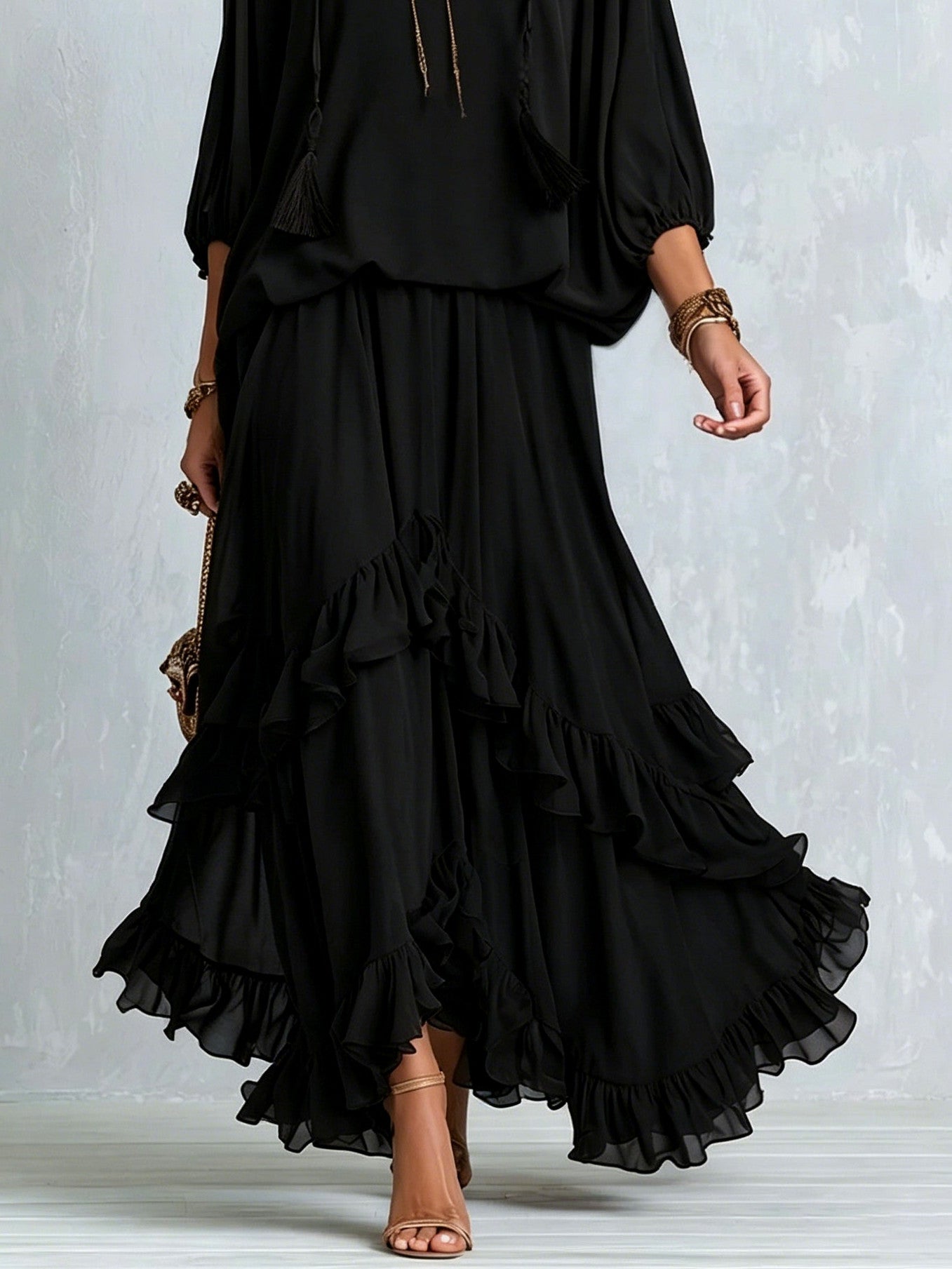 Chiffon Tassel Two Piece Set