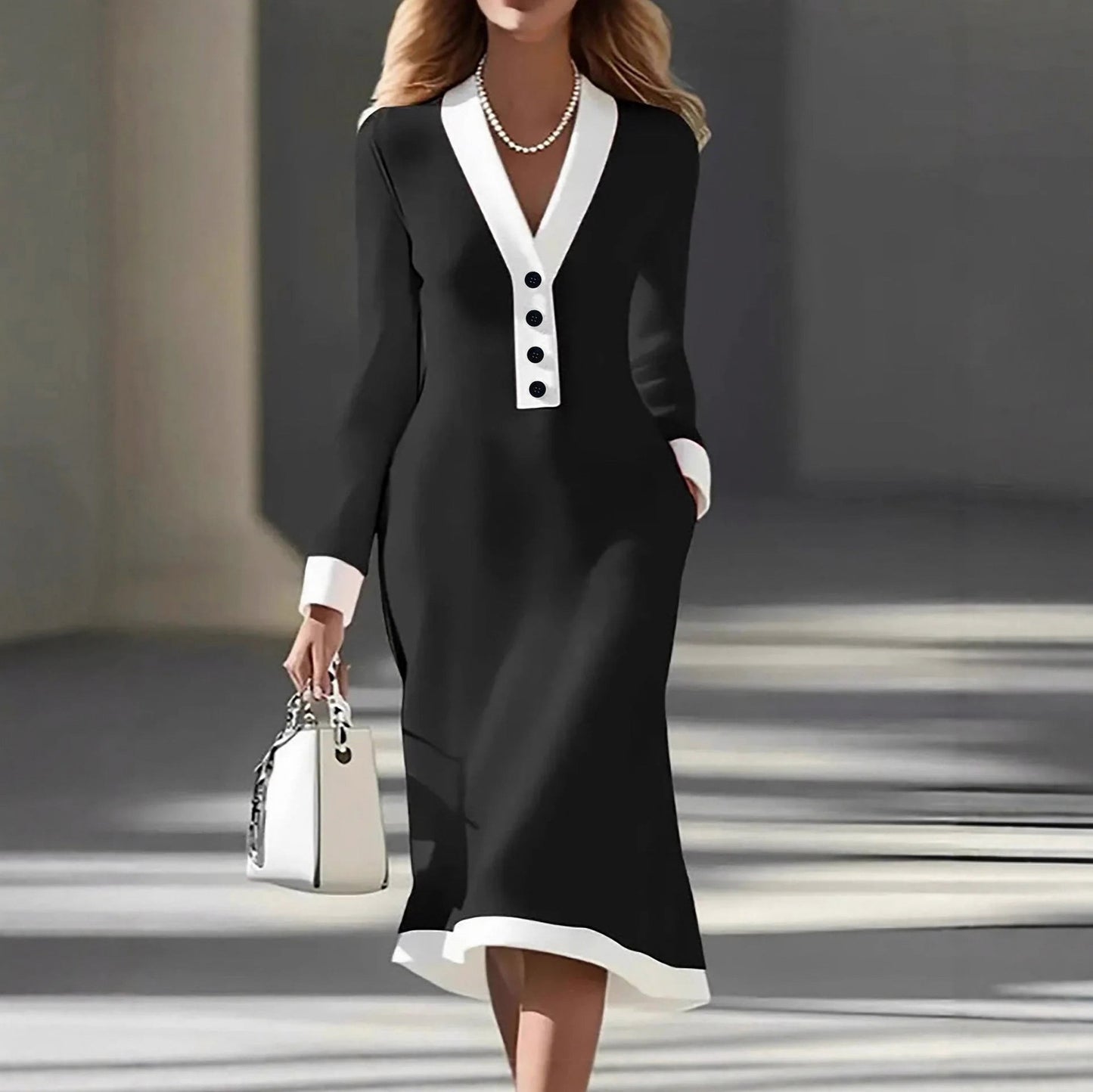 Contrast Trim Midi Dress