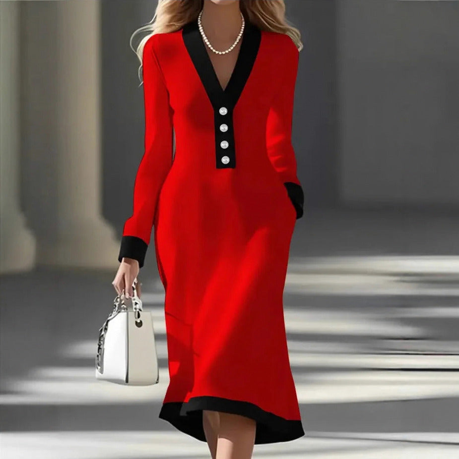 Contrast Trim Midi Dress