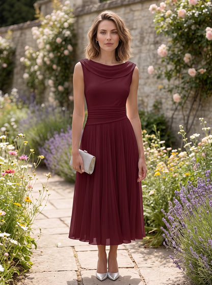 Cowl Neck Pleated Midi Dress