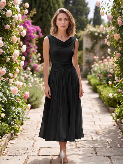 Cowl Neck Pleated Midi Dress