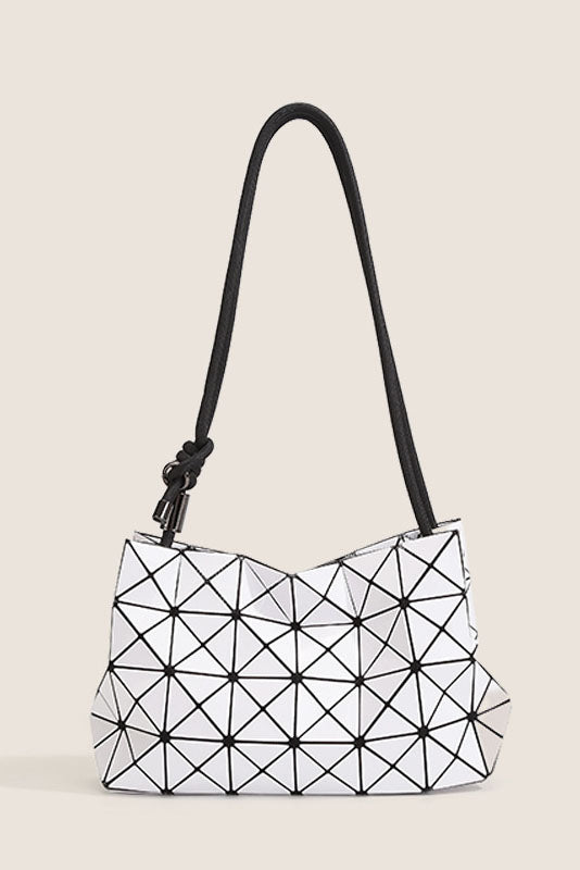 Ivory geometric shoulder bag with black strap