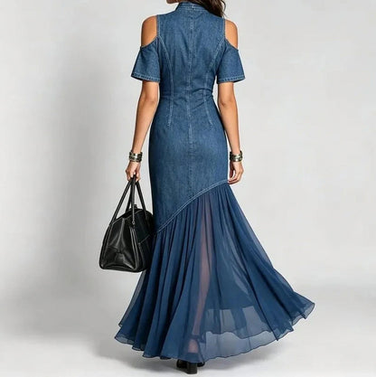 Denim Cold Shoulder Midi Dress
