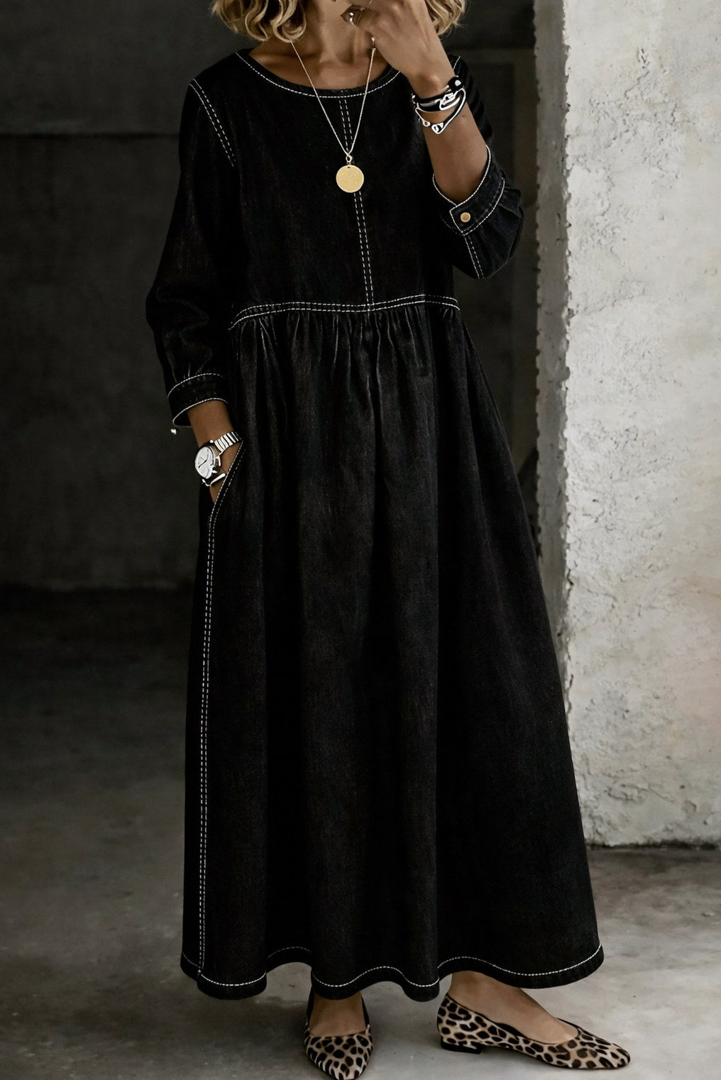 Denim Long Sleeve Maxi Dress