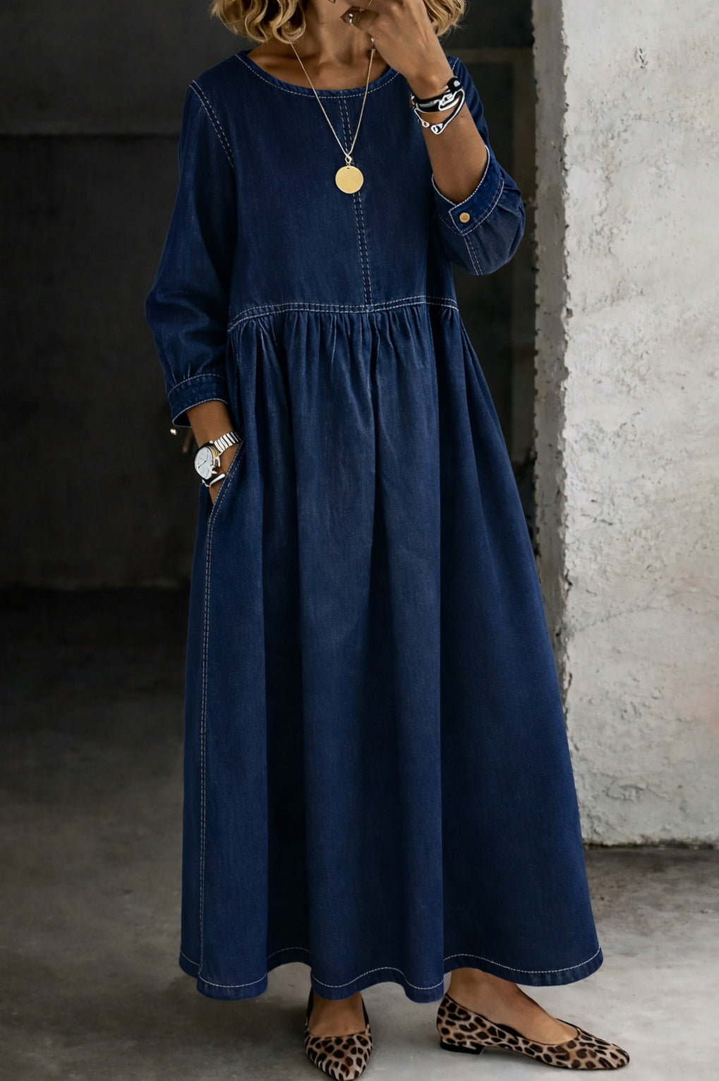 Denim Long Sleeve Maxi Dress