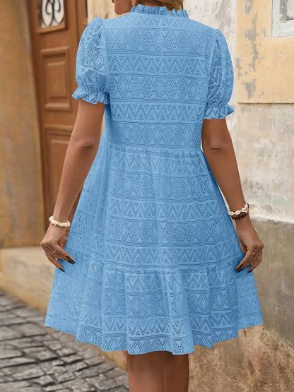 Eyelet Puff Sleeve Mini Dress