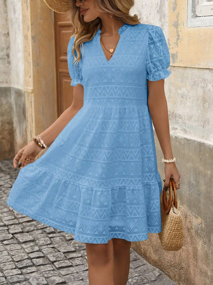 Eyelet Puff Sleeve Mini Dress