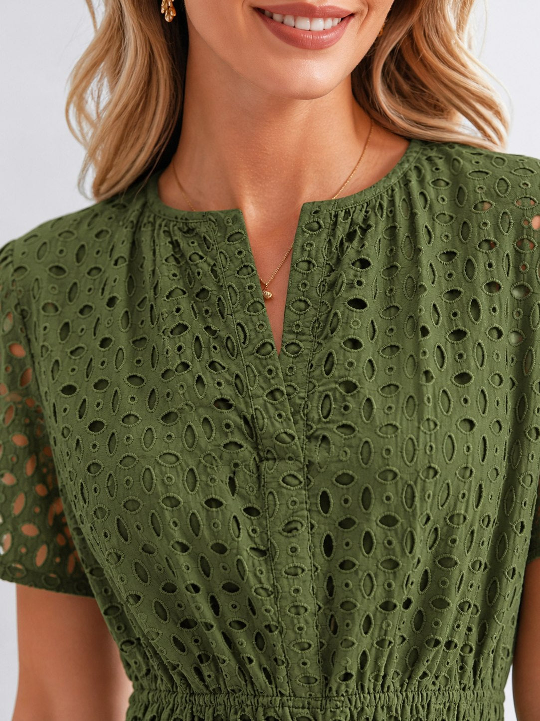 Eyelet Short Sleeve Midi Dress