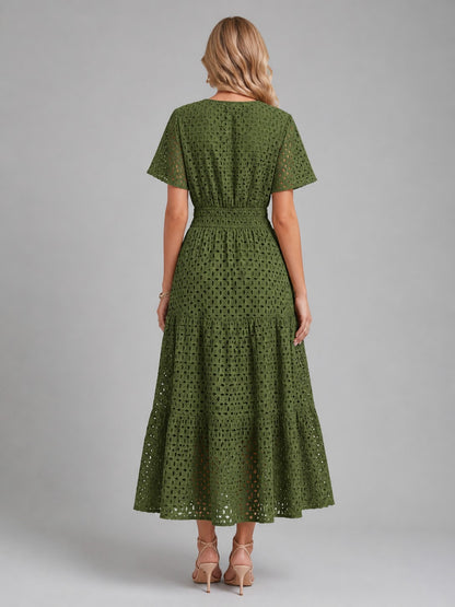 Eyelet Short Sleeve Midi Dress