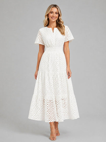 Eyelet Short Sleeve Midi Dress