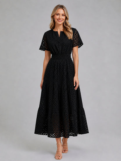 Eyelet Short Sleeve Midi Dress