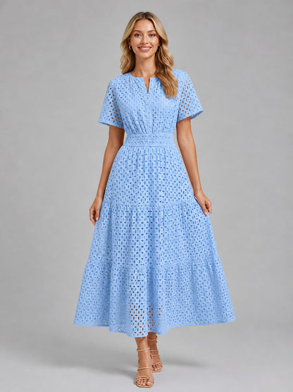Eyelet Short Sleeve Midi Dress