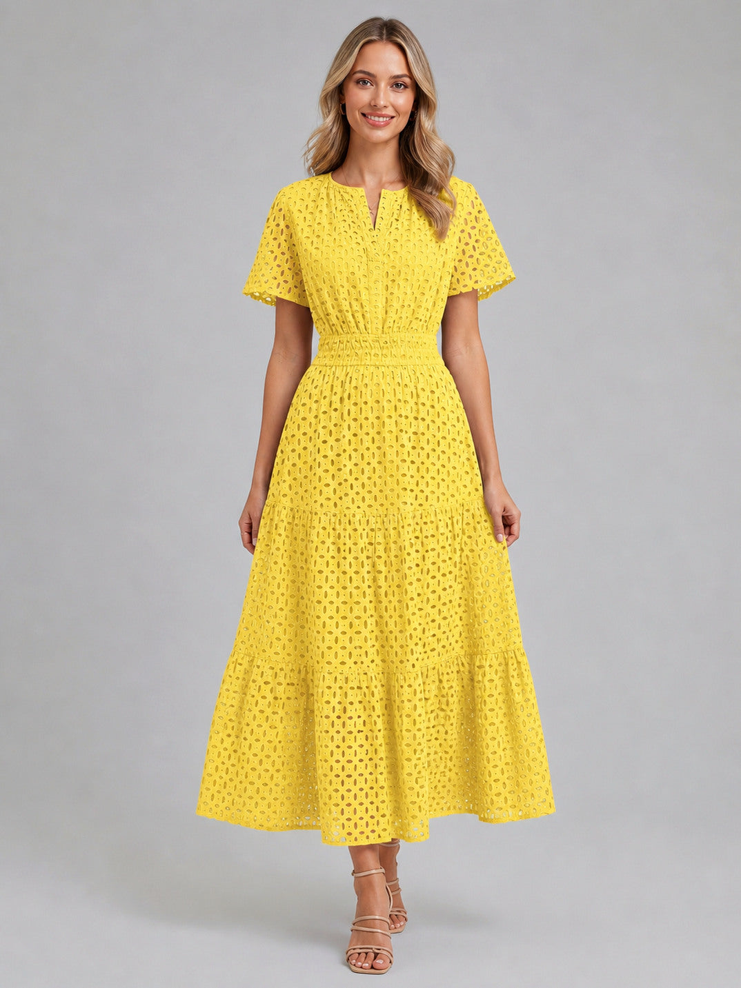 Eyelet Short Sleeve Midi Dress