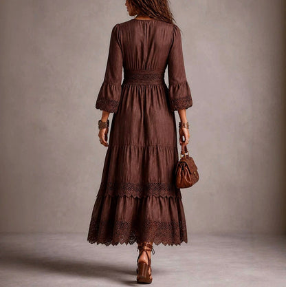 Eyelet Tiered Long Sleeve Maxi Dress