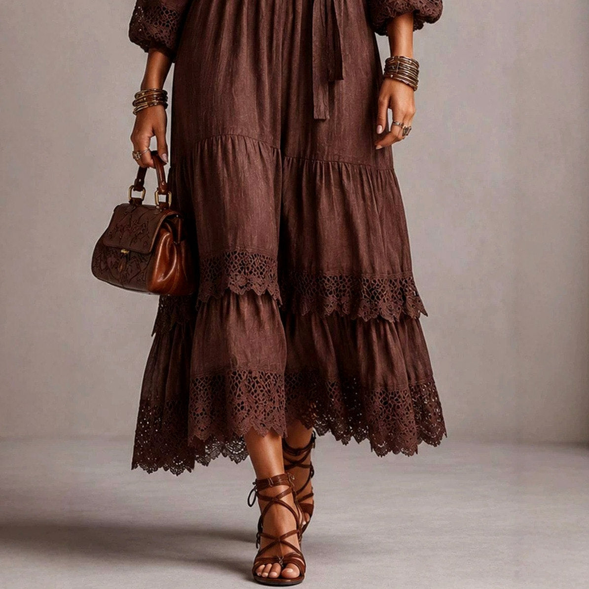 Eyelet Tiered Long Sleeve Maxi Dress