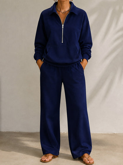 Fleece Half Zip Wide Leg Set