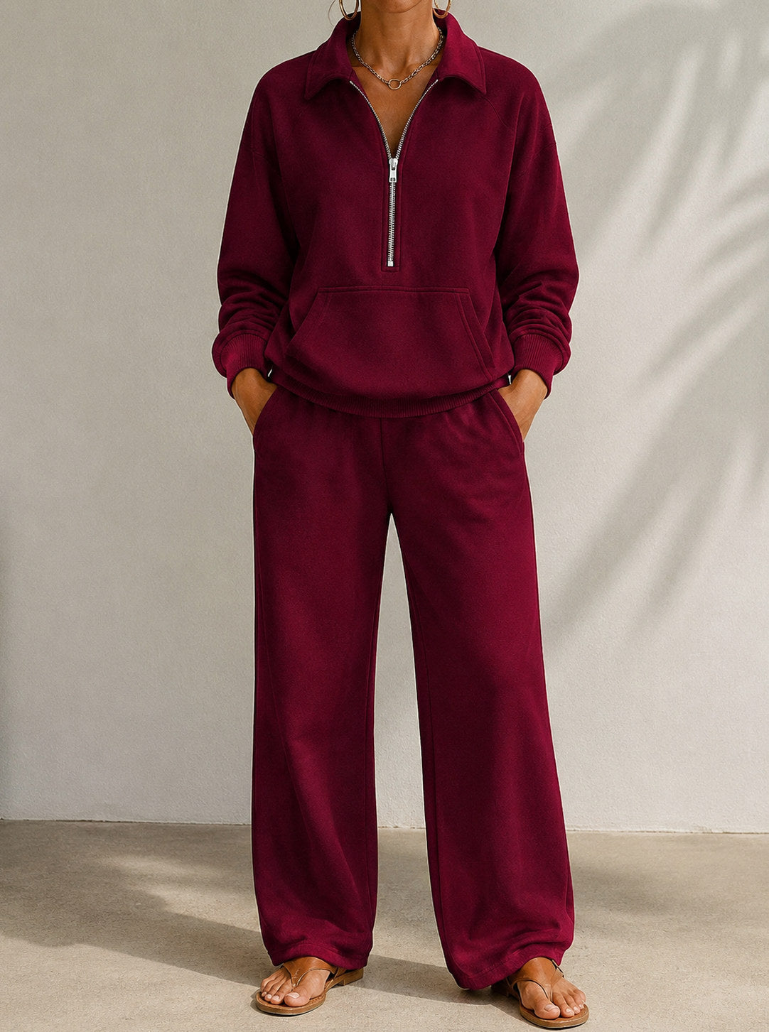 Fleece Half Zip Wide Leg Set
