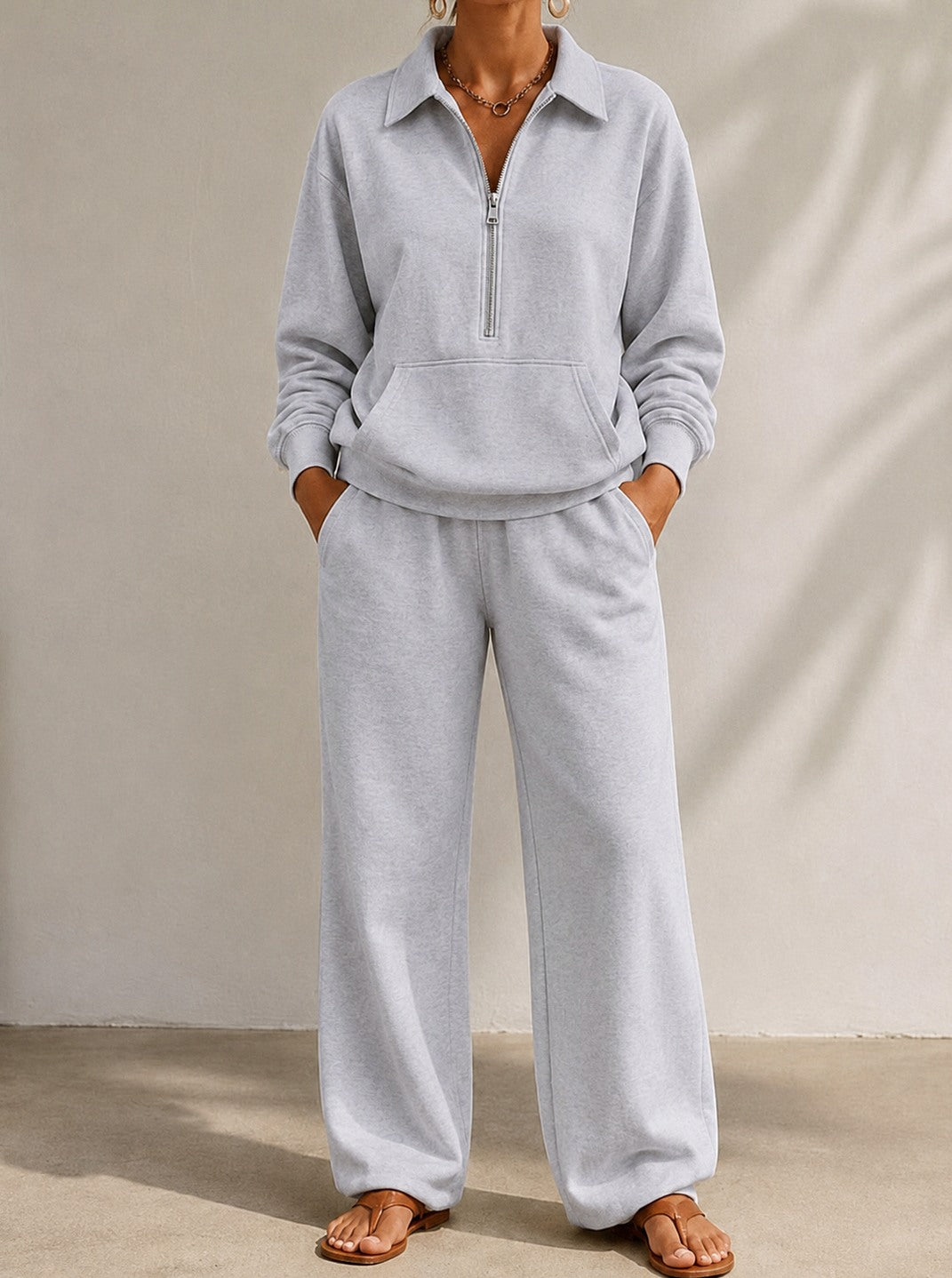 Fleece Half Zip Wide Leg Set