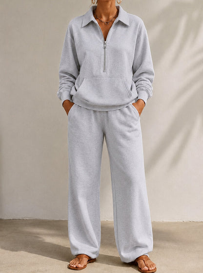 Fleece Half Zip Wide Leg Set