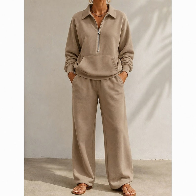 Fleece Half Zip Wide Leg Set