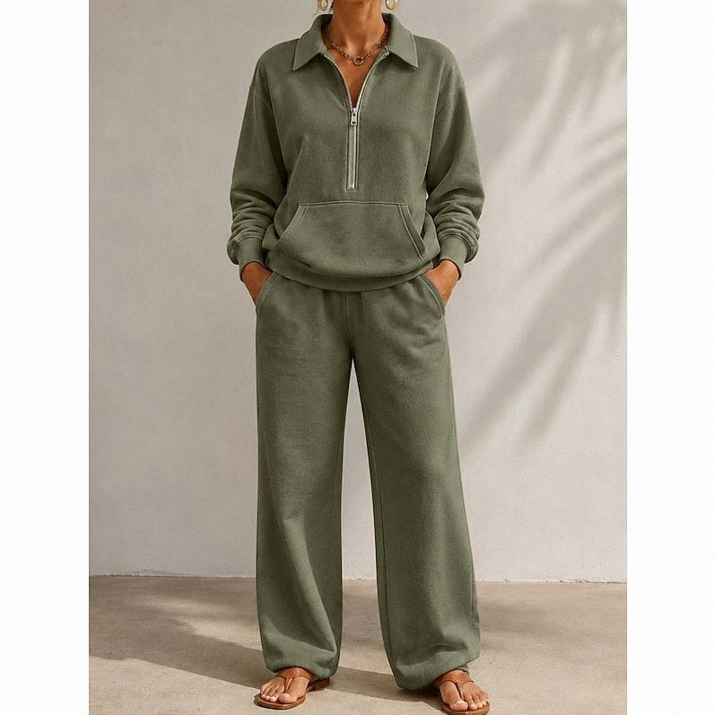 Fleece Half Zip Wide Leg Set