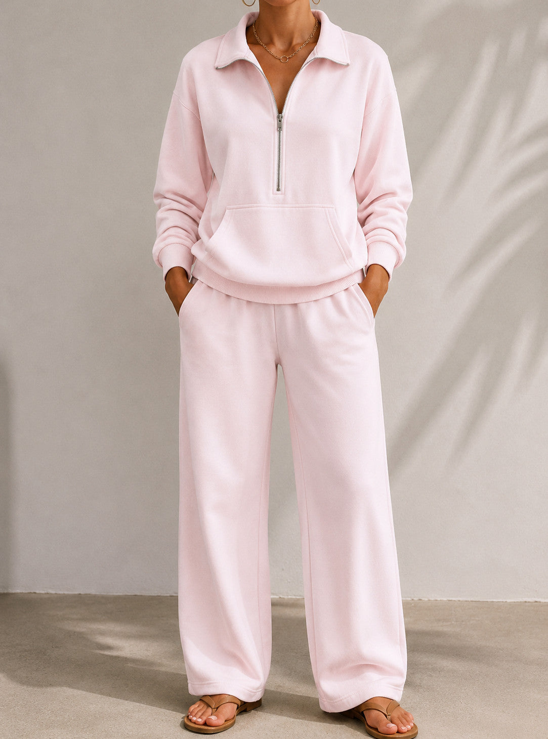 Fleece Half Zip Wide Leg Set