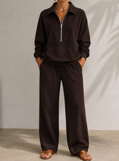Fleece Half Zip Wide Leg Set
