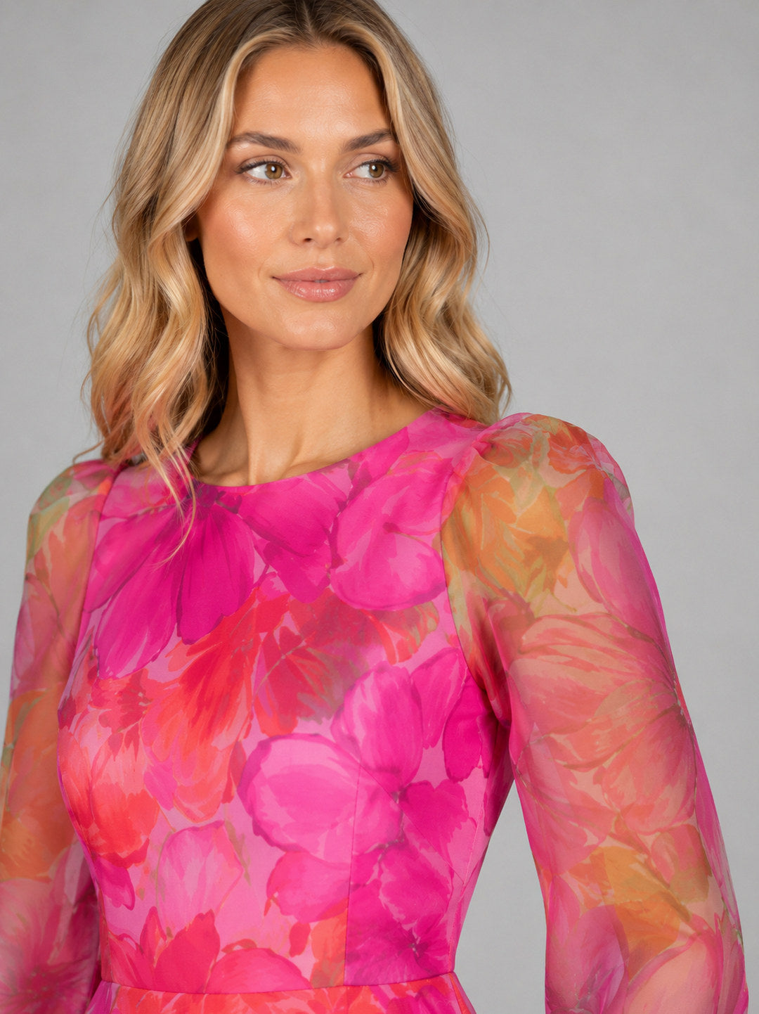 Floral Chiffon Puff Sleeve Midi
