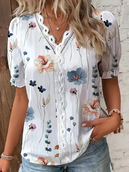Floral Lace Puff Sleeve Blouse