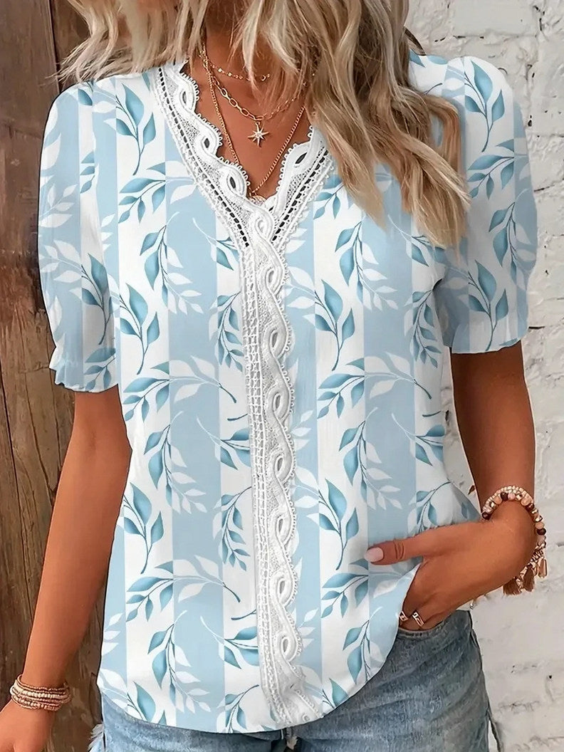 Floral Lace Puff Sleeve Blouse