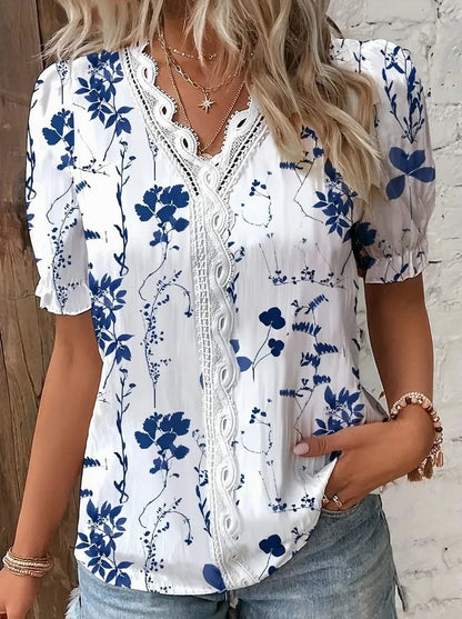 Floral Lace Puff Sleeve Blouse