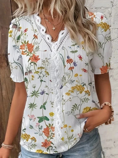Floral Lace Puff Sleeve Blouse