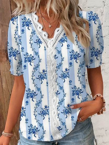 Floral Lace Puff Sleeve Blouse